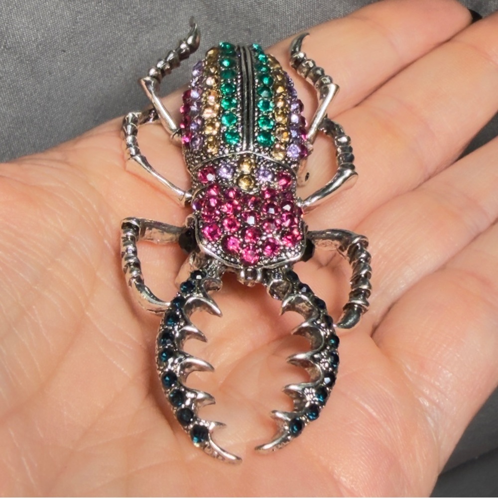 Beetle Brooch Rhinestone Insect Pin 3 inches - Picture 3 of 12